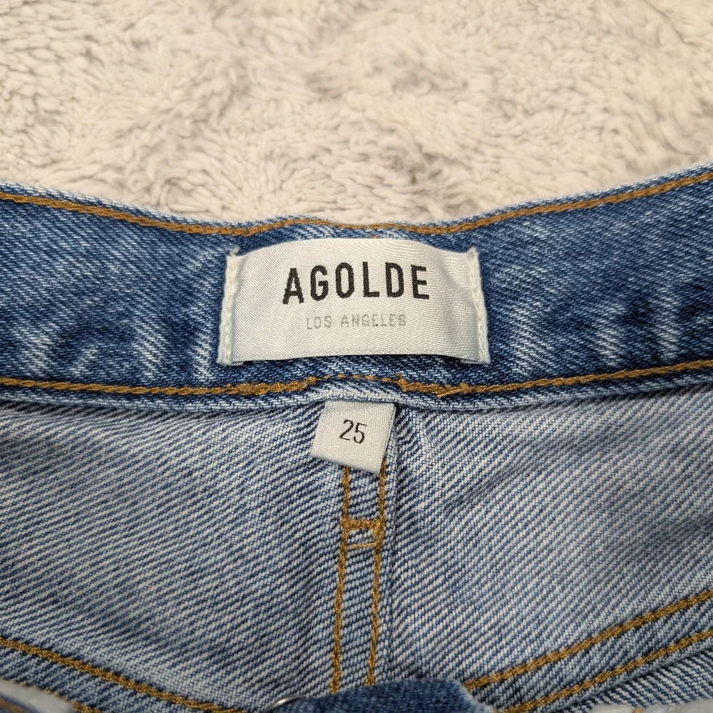 Agolde Shorts Womens 25 Blue Swapmeet Denim Parker Long High Rise Fray Hem - Picture 4 of 9
